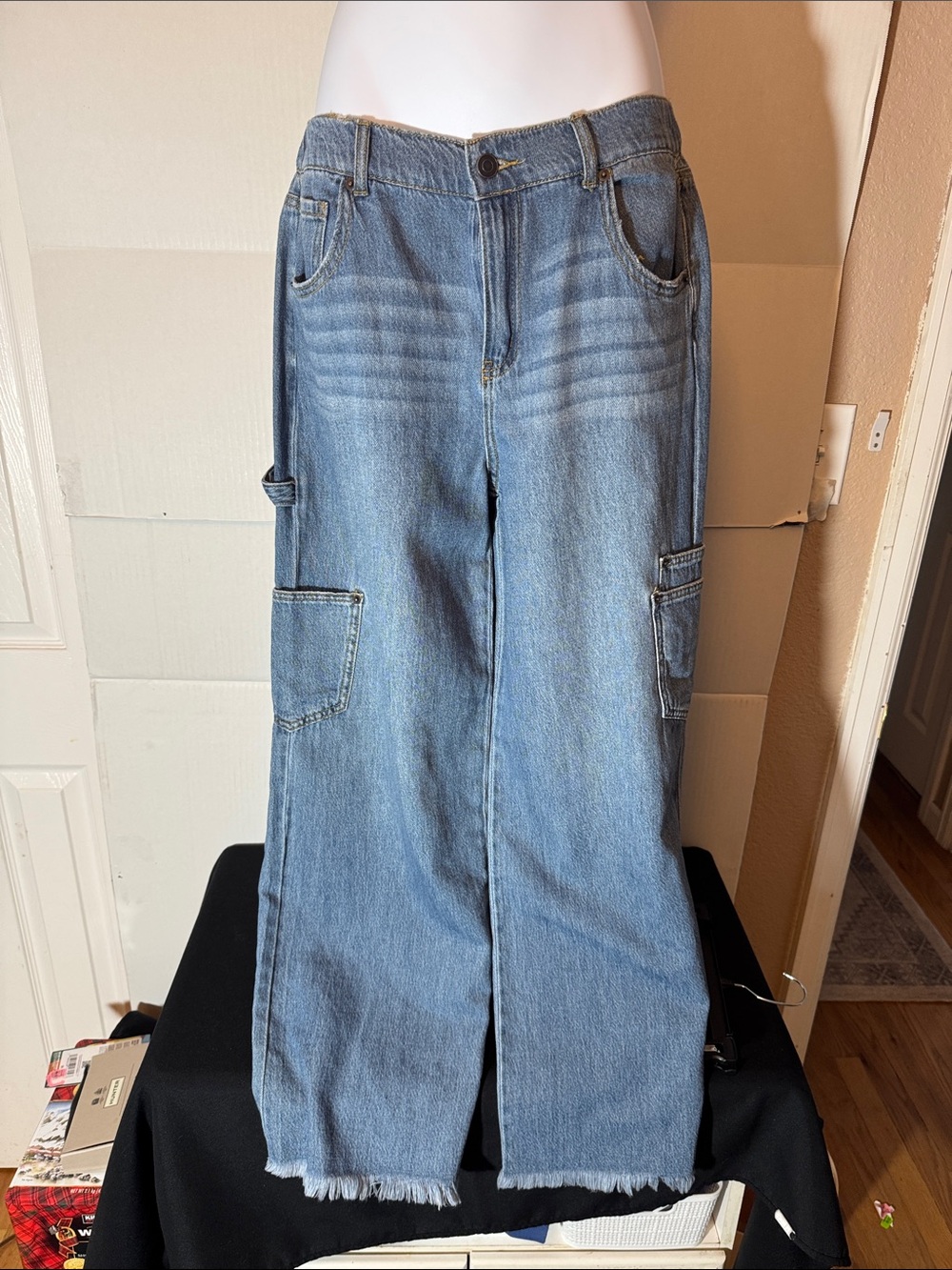Gianni Bini Light Blue Wide-Leg Cargo Jeans